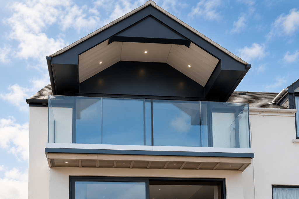 Non penetrative frameless glass balcony by the sea