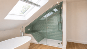 chrome loft shower with seat